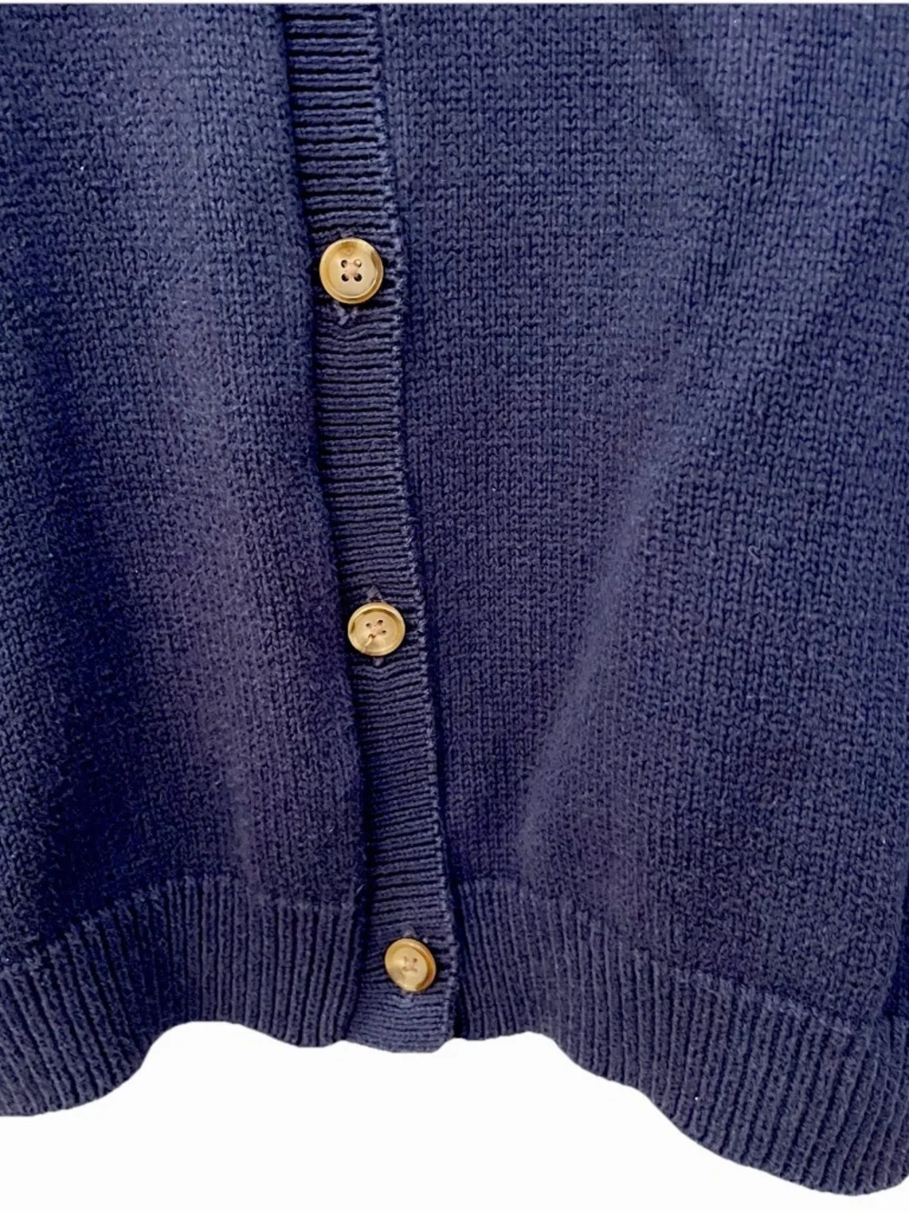 Lands' End  End Navy Cardigan Sweater Medium 100% Cotton Collar Oversized - Picture 5 of 10
